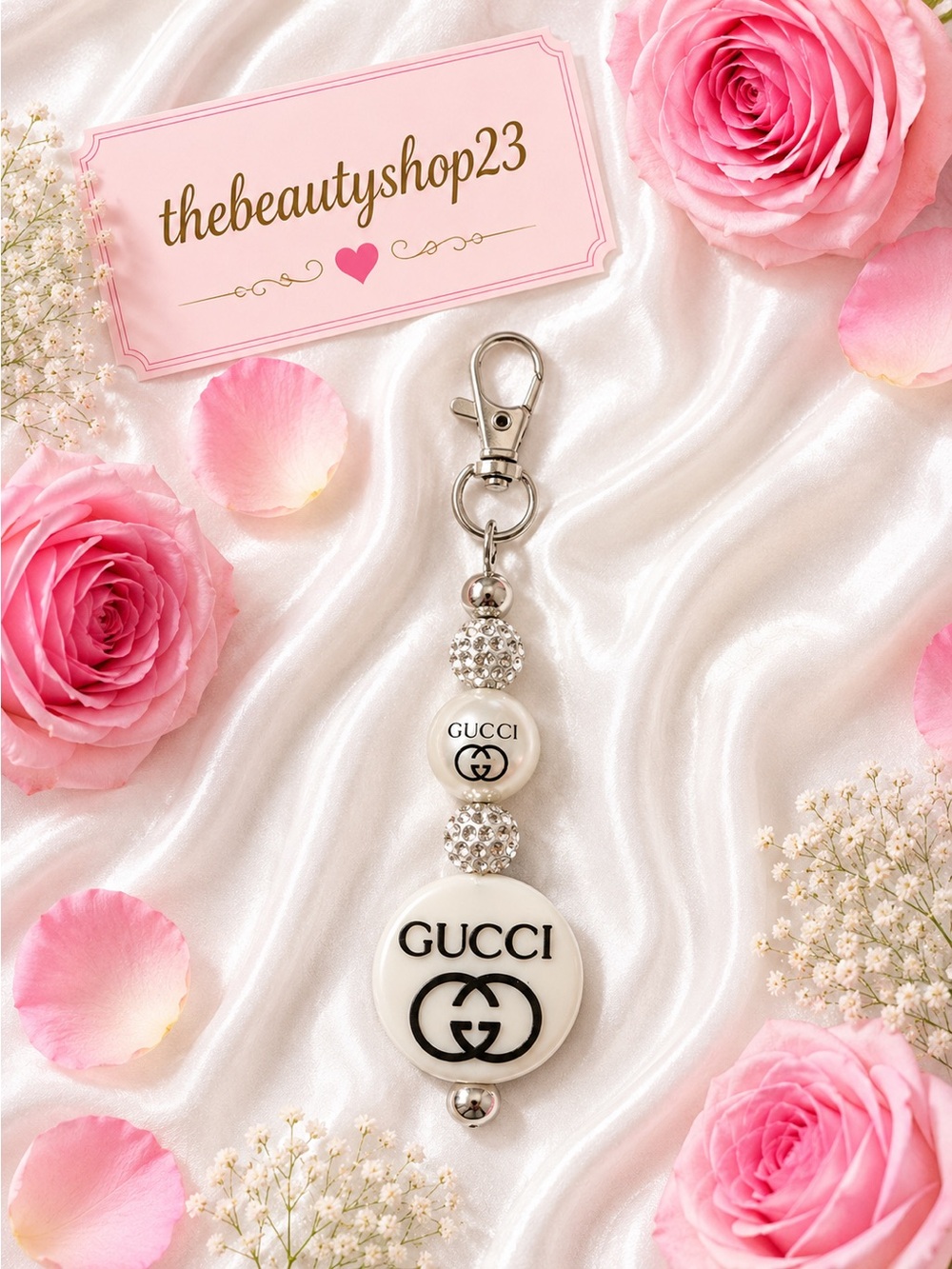 Handmade G G White Bling Boujee Bag Charm